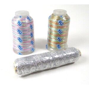 YLI Embroidery & Metallic Ribbon 2 Variegated Threads plus Silver Ribbon